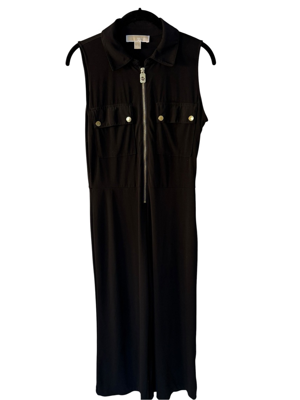 Michael Kors Black Sleeveless Zip-Front Jumpsuit with Chest Pockets - Picture 2 of 8